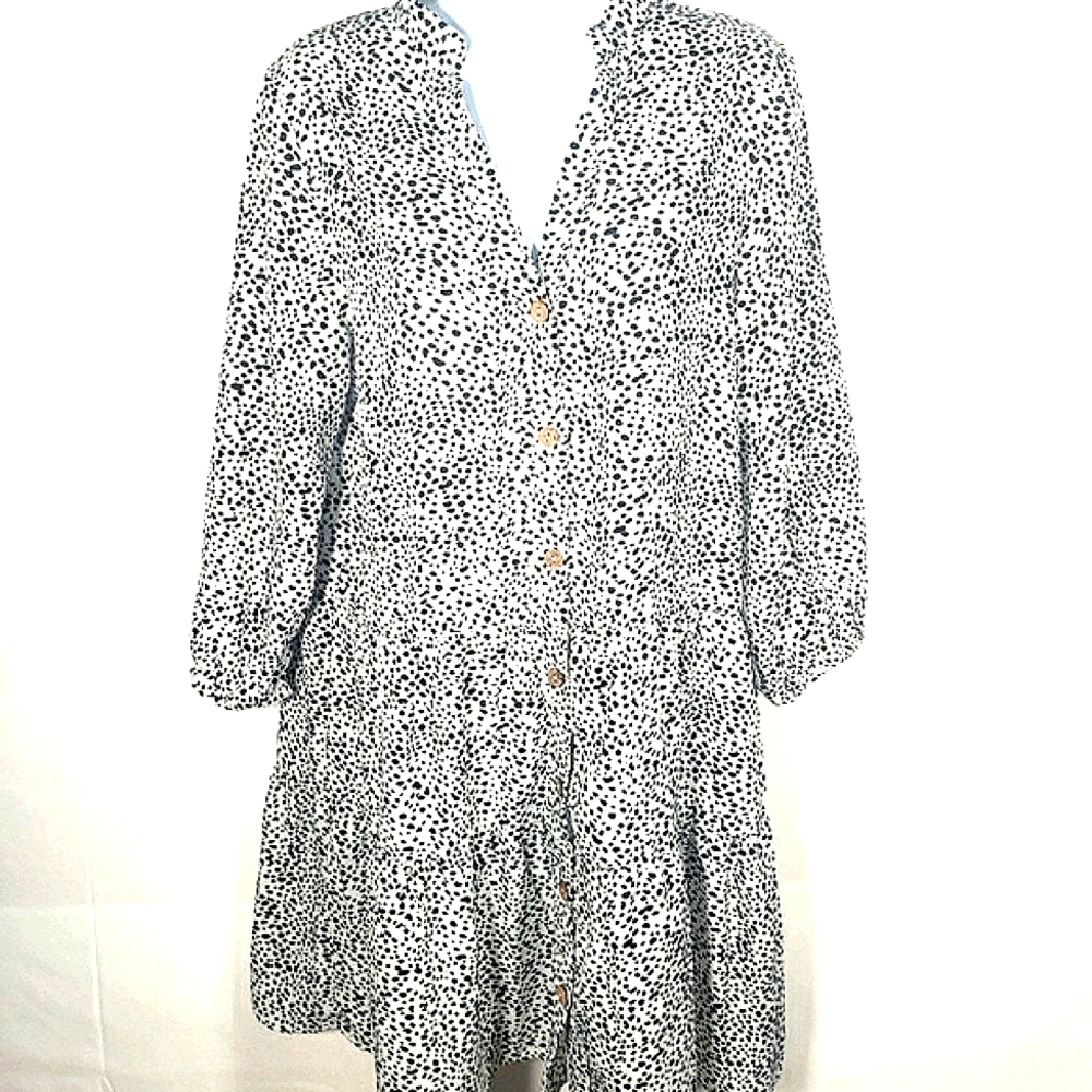 Black and White Dotted Midi Dress PolkaDots Button
